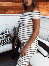 Load image into Gallery viewer, Maternity Slim Sexy Striped Print Off Shoulder Dress