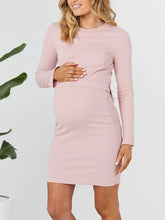 Load image into Gallery viewer, Maternity Casual Solid Color Long-Sleeved Nursing Dress