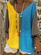 Load image into Gallery viewer, Colorblock V-Neck Long-Sleeved T-Shirt And Shorts Suit