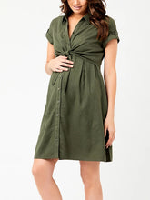 Load image into Gallery viewer, Maternity Fashion Button-Up Corset Short Sleeve Lapel Shirt Dress