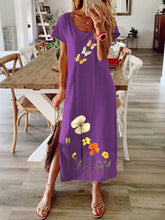 Load image into Gallery viewer, Women's Casual Floral Round Neckline Midi A-Line Dress