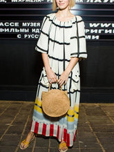 Load image into Gallery viewer, Casual Round Neck 3/4 Sleeve Loose Plaid Maxi Dress