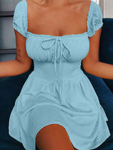 Load image into Gallery viewer, Sexy Square Neck Fungus Pleated Lace Up Mini Dress