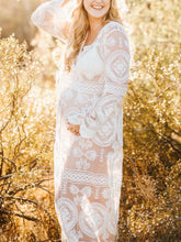 Load image into Gallery viewer, Maternity Sexy Perspective Lace Split Flare Sleeve Dress