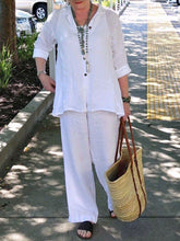 Load image into Gallery viewer, Cotton and Linen Plus Size Long Sleeve Suit