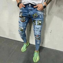 Load image into Gallery viewer, Men's Casual Slim-fit Ripped Embroidered Jeans