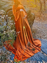 Load image into Gallery viewer, Maternity Bohemian Flared Sleeve Velvet Maxi Dress