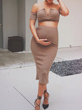 Load image into Gallery viewer, Maternity Slim Sexy Solid Color Bare Shoulder Two-piece Dress