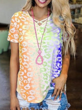 Load image into Gallery viewer, Rainbow Gradient Color V-neck Short-sleeved T-shirt Women