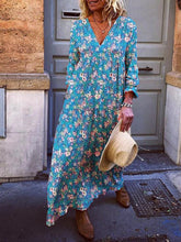 Load image into Gallery viewer, Women's Printed V-Neck Long Sleeve Casual Maxi Dress