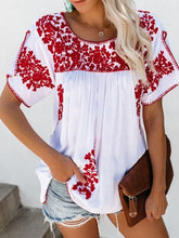 Load image into Gallery viewer, Women's Casual Floral Embroidery Printed Short-sleeved T-shirt