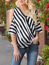 Load image into Gallery viewer, Maternity V-Neck Mid Sleeve Striped Cross Loose Shirt