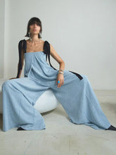 Load image into Gallery viewer, Women's Fashion Blue Knitted Tied Wide Loose Jumpsuit