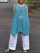 Load image into Gallery viewer, Linen W Hem Vest Top And Solid Color Casual Trouser Suit