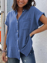 Load image into Gallery viewer, Short Sleeve Pocket Plus Large Solid Color Ladies Shirt