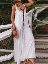 Load image into Gallery viewer, Women's Sexy Cotton And Linen Strap V-Neck Contrast Dress