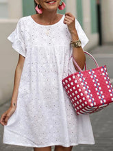 Load image into Gallery viewer, Round Neck Lace Short Sleeve Casual Loose Dress