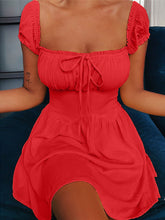 Load image into Gallery viewer, Sexy Square Neck Fungus Pleated Lace Up Mini Dress
