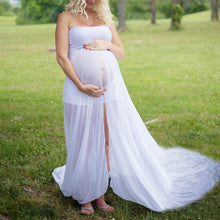 Load image into Gallery viewer, Maternity Sexy White Sleeveless Wrapped Chest Long Dress