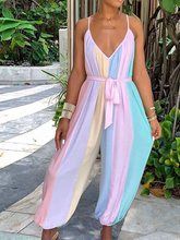 Load image into Gallery viewer, Women's Casual Rainbow Block Lace Jumpsuit