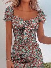Load image into Gallery viewer, Women's Fashion Square Collar Knotted Floral Bodycon Dress