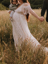 Load image into Gallery viewer, Maternity Sexy Lace Strapless Fringed Maxi Dress