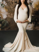 Load image into Gallery viewer, Maternity Elegant Solid Color Strapless Photo Dress