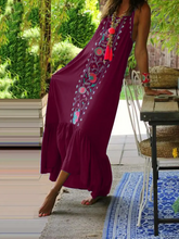 Load image into Gallery viewer, Women Bohemian Printed Straps Ruffles Hem Holiday Maxi Dress