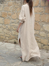 Load image into Gallery viewer, Women's Cotton And Linen V-Neck Loose Side Slit Long Dress