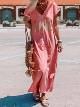 Load image into Gallery viewer, V-neck Letter Short Sleeve Casual Loose Dress