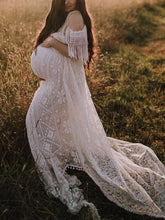 Load image into Gallery viewer, Maternity Sexy Lace Strapless Fringed Maxi Dress