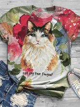 Load image into Gallery viewer, Cat Flower Vintage Print T-shirt