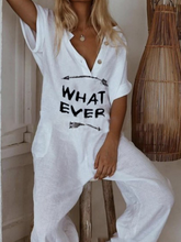 Load image into Gallery viewer, Women's Letter Printed Short Sleeve Button Casual Jumpsuit