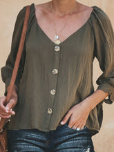 Load image into Gallery viewer, Button V-neck Lace Up Long Sleeve Shirt Casual Loose Top