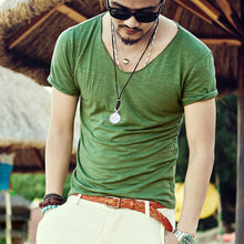 Load image into Gallery viewer, Cotton Slub V-Neck Slim Short Sleeve T-shirt