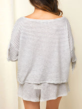 Load image into Gallery viewer, Women's Grey Stripe Print Three Quarter Sleeve Top And Pants