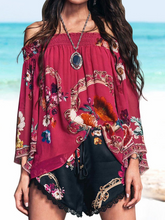 Load image into Gallery viewer, Casual Printed Stitching Lace Lace-Up Chiffon Shirt