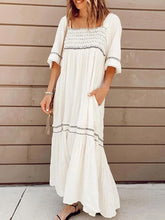 Load image into Gallery viewer, White Square Neck Loose Print Pleated Short Sleeve Dress