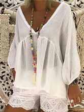 Load image into Gallery viewer, Women's V-Neck Pullover Shirt And White Shorts