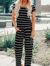 Load image into Gallery viewer, Round Neck Stripe Elastic Women's Jumpsuits