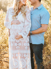 Load image into Gallery viewer, Maternity Sexy Perspective Lace Split Flare Sleeve Dress
