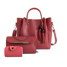 Load image into Gallery viewer, Three Pieces Fringed Wood Beads Mother Bag Women's Bag
