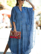 Load image into Gallery viewer, Loose Stripe Lapel Long Section Women's Dress