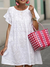 Load image into Gallery viewer, Round Neck Lace Short Sleeve Casual Loose Dress