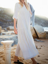 Load image into Gallery viewer, Women's V-Neck Pleated Cotton And Linen Maxi Dress