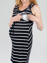 Load image into Gallery viewer, Maternity Striped Sleeveless Lace Nursing Dress