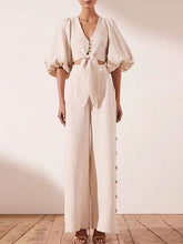 Load image into Gallery viewer, Women's Fashion Lantern Sleeve Waist Wide Leg Jumpsuit
