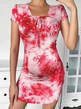 Load image into Gallery viewer, Maternity Sexy Tie-Dye Lace-Up Bodycon Dress
