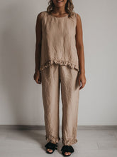 Load image into Gallery viewer, Women's Linen Solid Color Ruffle Sleeveless Suit
