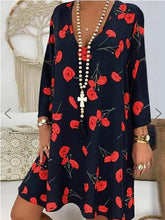 Load image into Gallery viewer, V-neck Loose Print Long Sleeve Dress Women
